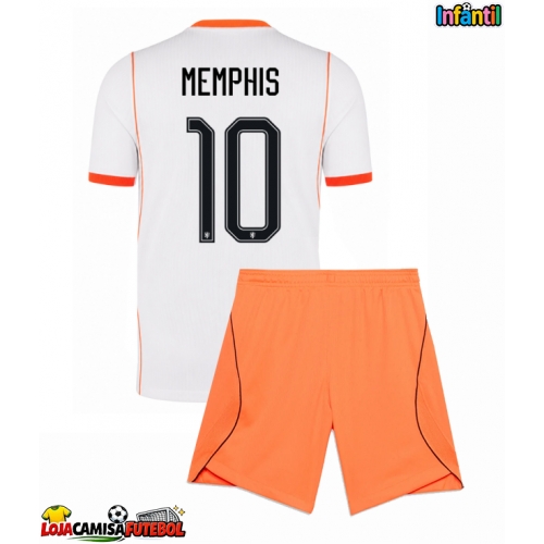 Camisa de Futebol Países Baixos Memphis Depay #10 Equipamento Secundário Infantil Mundo 2026 Manga Curta (+ Calças curtas)